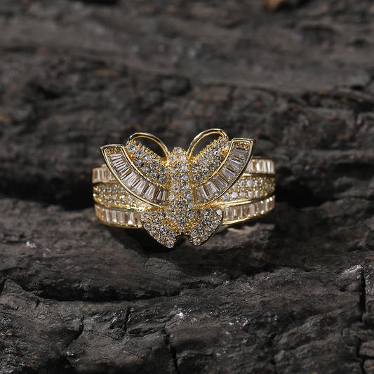 14K Gold Plated Icy Butterfly Adjustable Ring