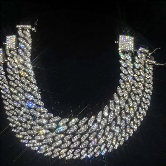 6mm 8mm 10mm Iced Out 925 Sterling Silver Moissanite Cuban Link Chain