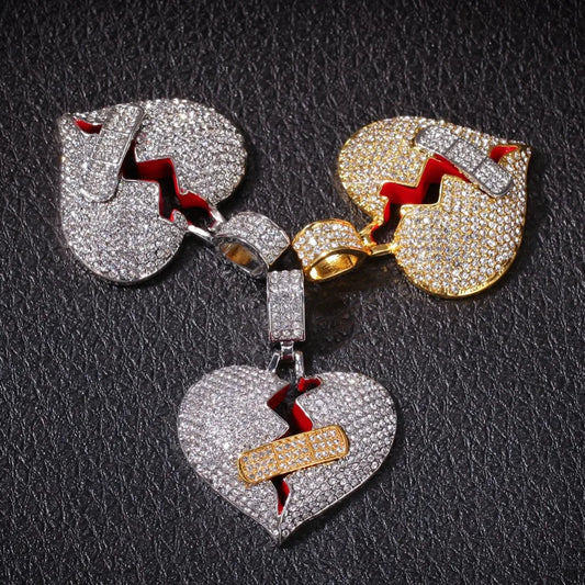 Iced Out Bandaged Heart Pendant Necklace