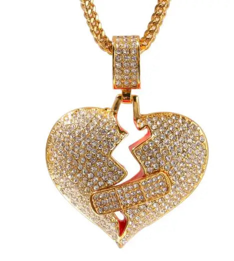 Iced Out Bandaged Heart Pendant Necklace