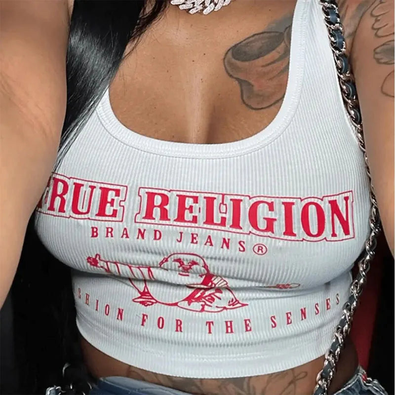 True Religion Graphic Y2K Cropped Tank Top