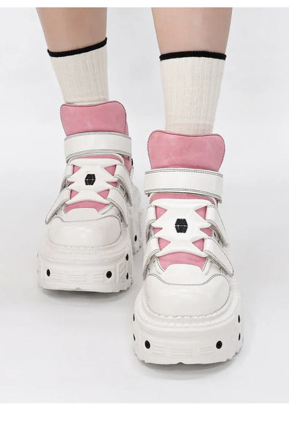 Women's Pink-Trim Laced-up High Heel Platform Shoes