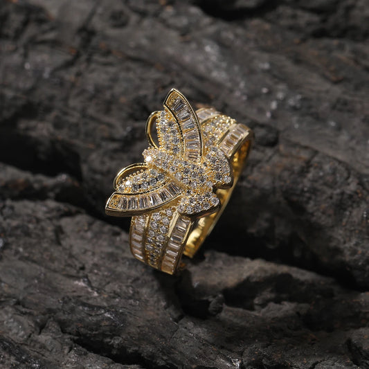 14K Gold Plated Icy Butterfly Adjustable Ring
