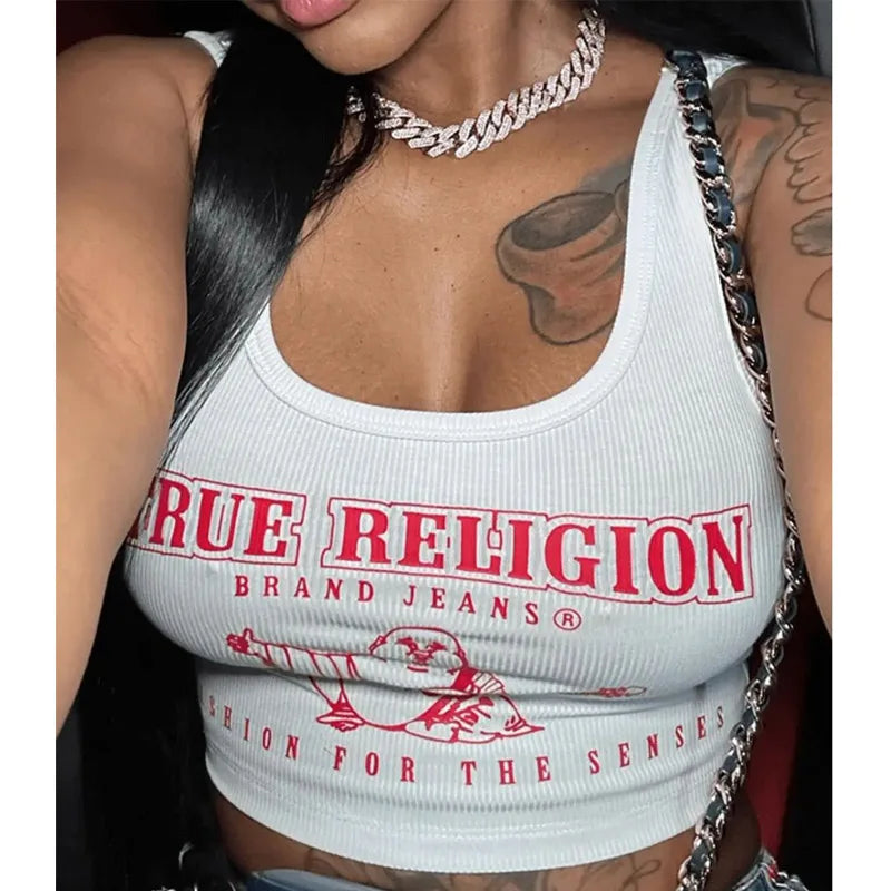 True Religion Graphic Y2K Cropped Tank Top