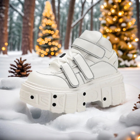 All White Gothic Punk Ankle Boots