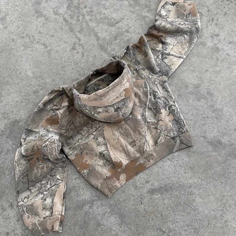 Y2K Retro Zip Up Camouflage Street Hoodie