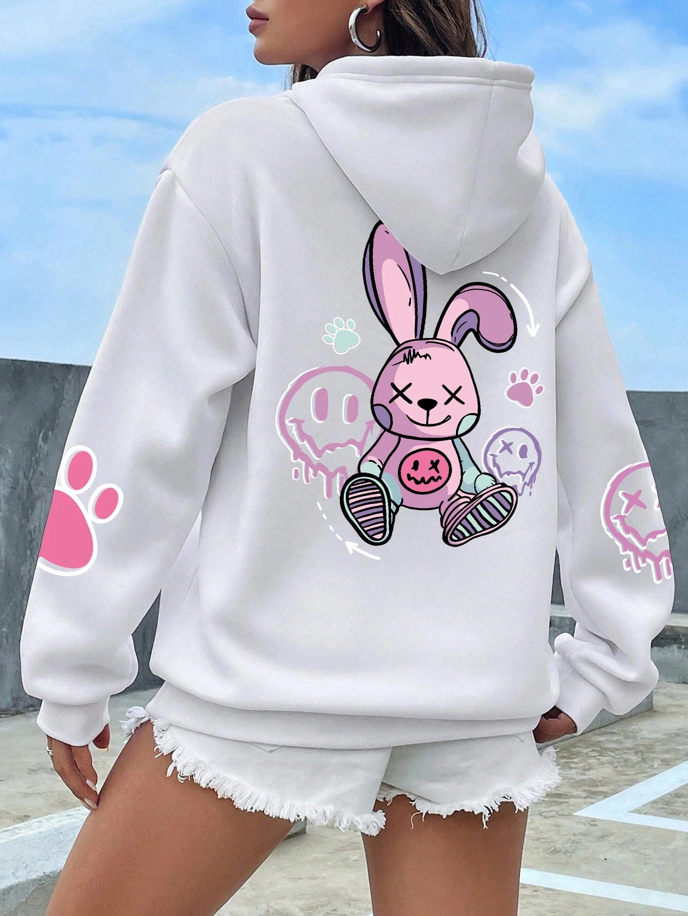 Graphic Bunny Street Fashion Hoodie for Women