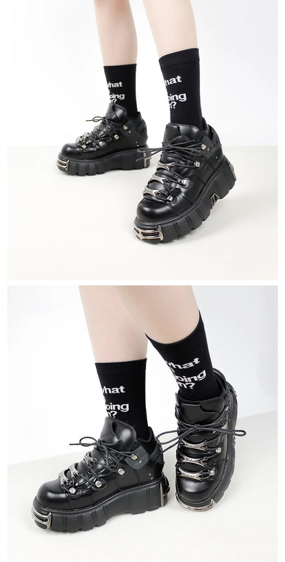 Women's Punk Styled Laced-up High Heeled Platform Boots