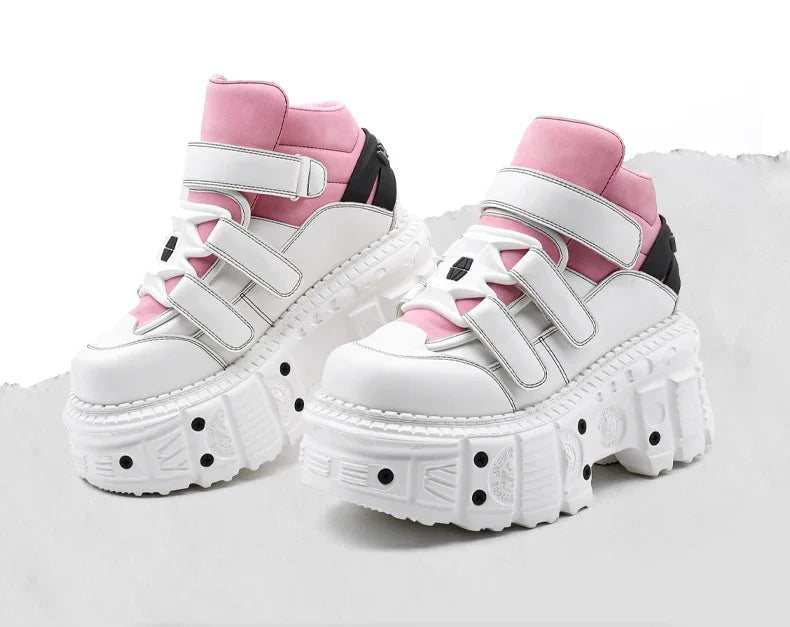Women's Pink-Trim Laced-up High Heel Platform Shoes