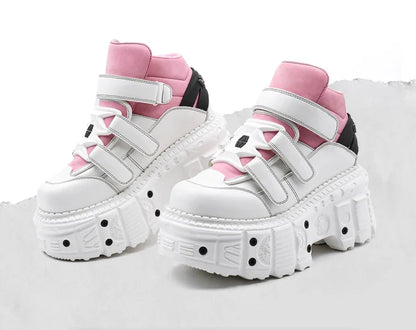 Women's Pink-Trim Laced-up High Heel Platform Shoes