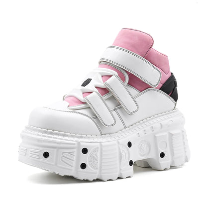 Women's Pink-Trim Laced-up High Heel Platform Shoes