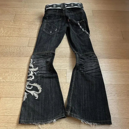 Y2K Retro Punk Embroidered Bell-Bottom Jeans