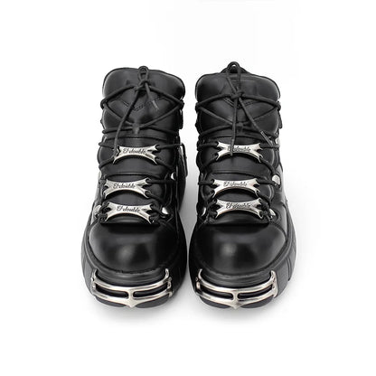 Women's Punk Styled Laced-up High Heeled Platform Boots