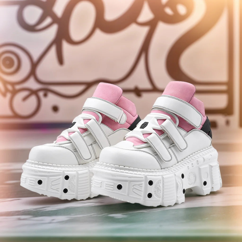 Women's Pink-Trim Laced-up High Heel Platform Shoes