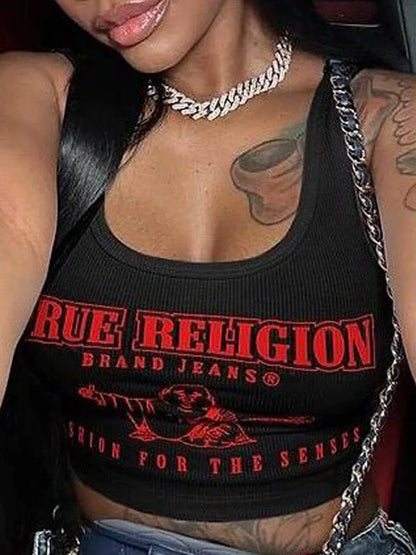 True Religion Graphic Y2K Cropped Tank Top