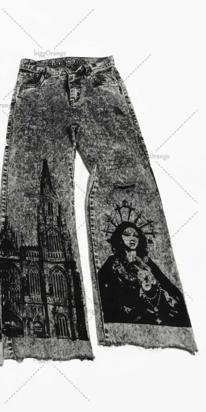 Dark-washed Gothic Harajuku Loose Straight Jeans