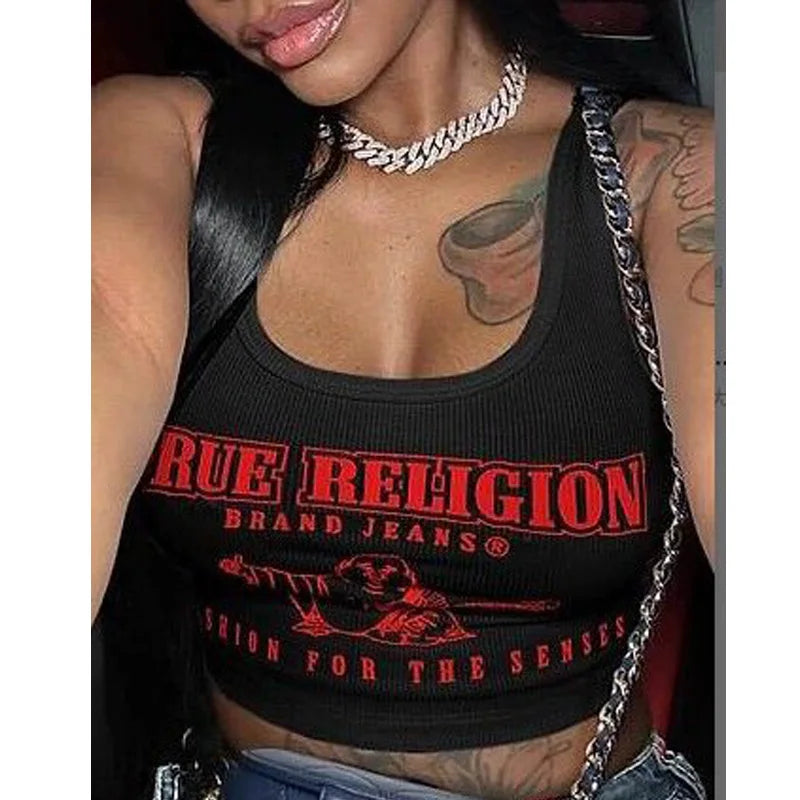 True Religion Graphic Y2K Cropped Tank Top