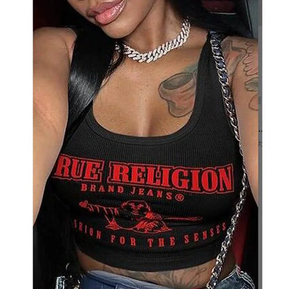 True Religion Graphic Y2K Cropped Tank Top