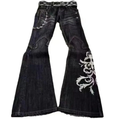 Y2K Retro Punk Embroidered Bell-Bottom Jeans
