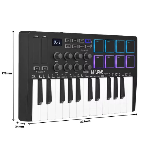 M-VAVE SMK-25 Pro MIDI Controller Wireless/USB DAW Sync | RGB Backlit