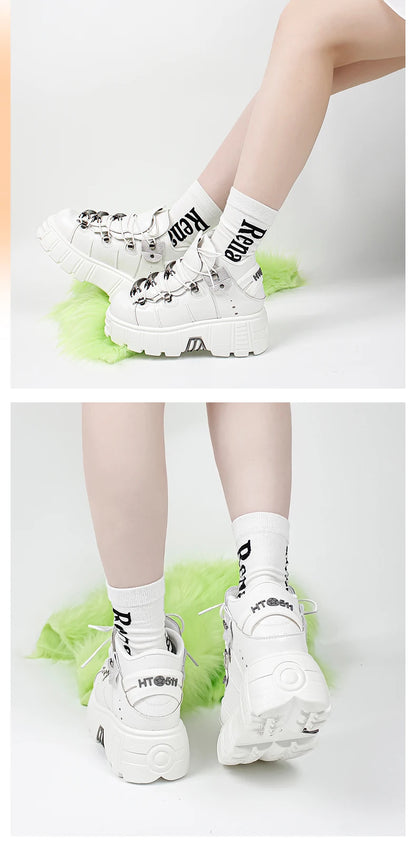 Women's Punk Styled Laced-up High Heeled Platform Boots