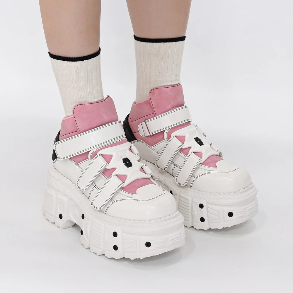 Women's Pink-Trim Laced-up High Heel Platform Shoes