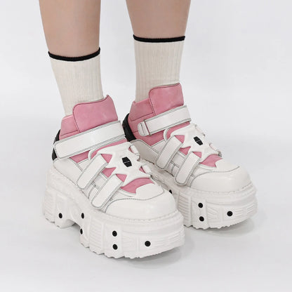 Women's Pink-Trim Laced-up High Heel Platform Shoes