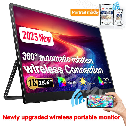 15.6inch Portable Wireless/Wired Monitor 1080P IPS USB-C External Monitor for PCs Smartphones Game Consoles