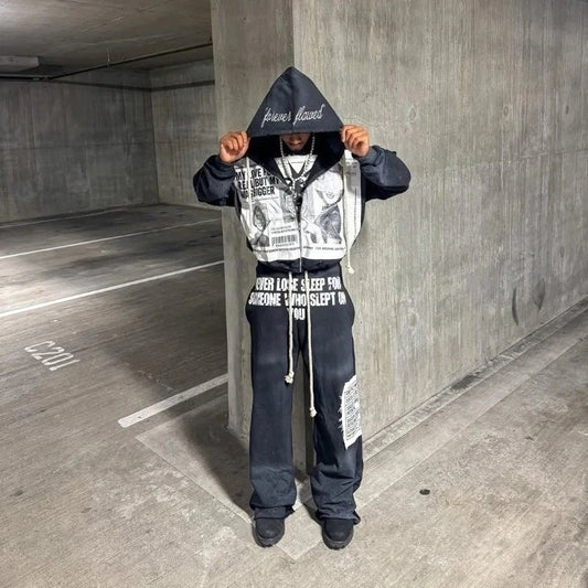 High Fashion Retro Patchwork Zipper Y2K Hoodie