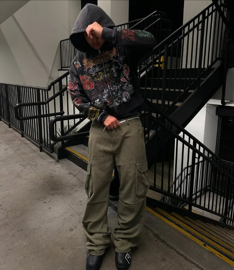 Retro Graphic Skull Zipper Hoodie