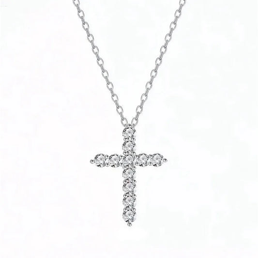 925 Sterling Silver Moissanite Diamond Cross Pendant Necklace