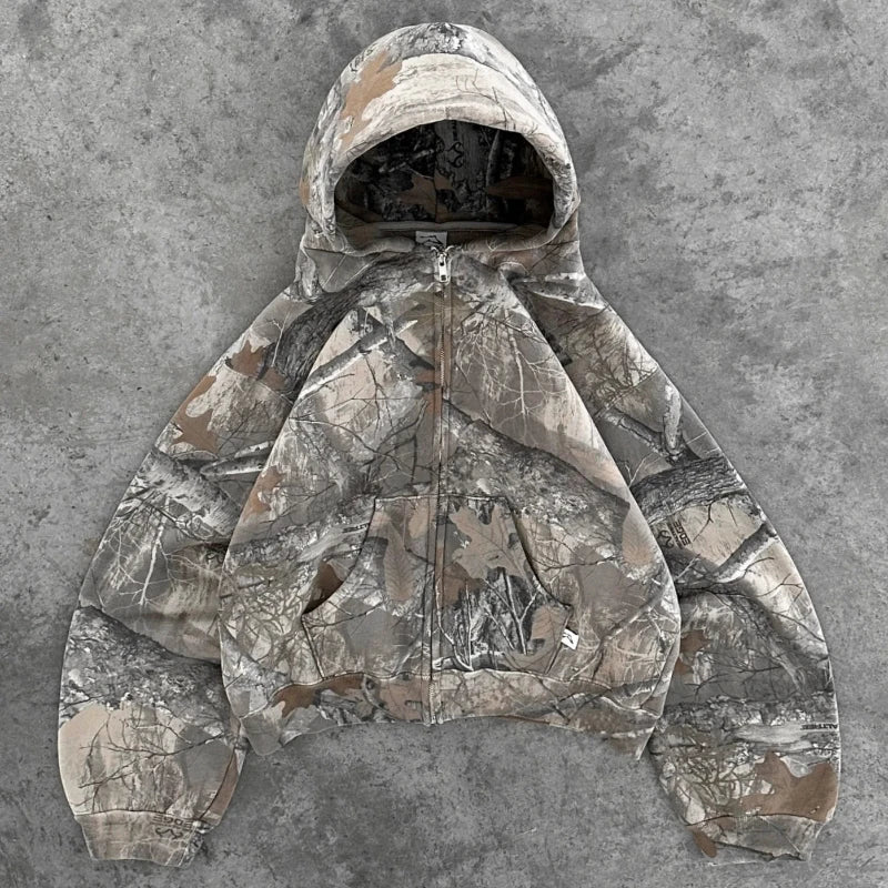 Y2K Retro Zip Up Camouflage Street Hoodie