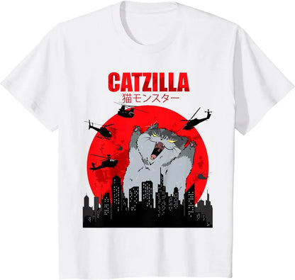 Funny 90s Japanese 'Catzilla' Graphic T-Shirts