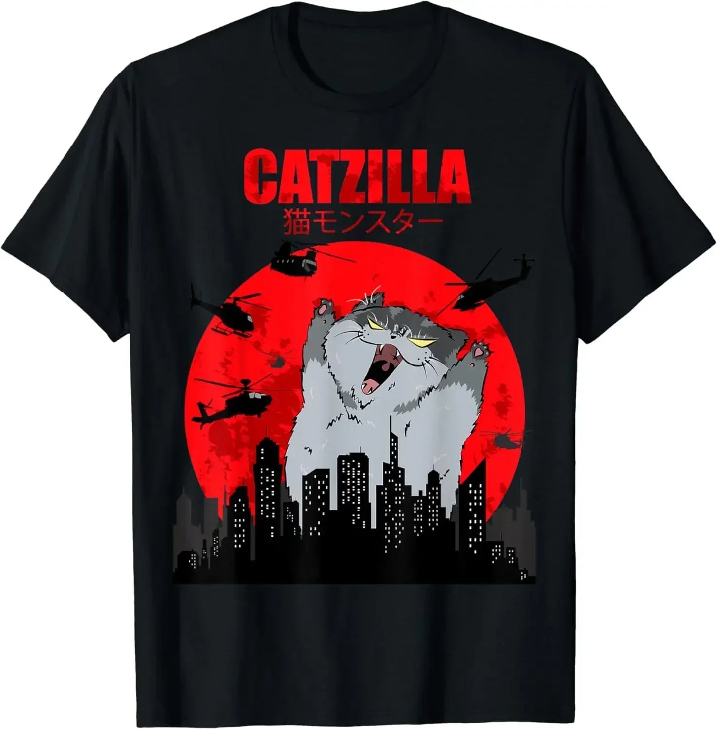 Funny 90s Japanese 'Catzilla' Graphic T-Shirts