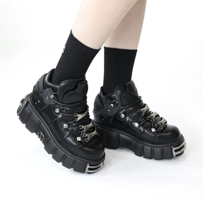 Women's Punk Styled Laced-up High Heeled Platform Boots